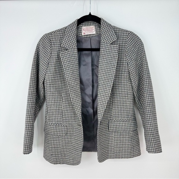 Pendleton VINTAGE Wool Petite Classic Micro Plaid Double Breasted Blazer - Picture 1 of 4